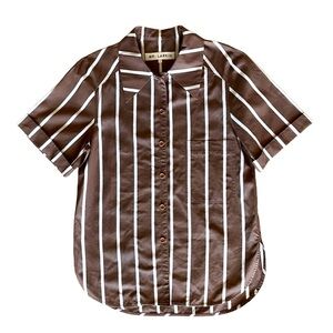 Mr. Larkin Oversized Brown White Stripe Button Up Shirt Women’s Large